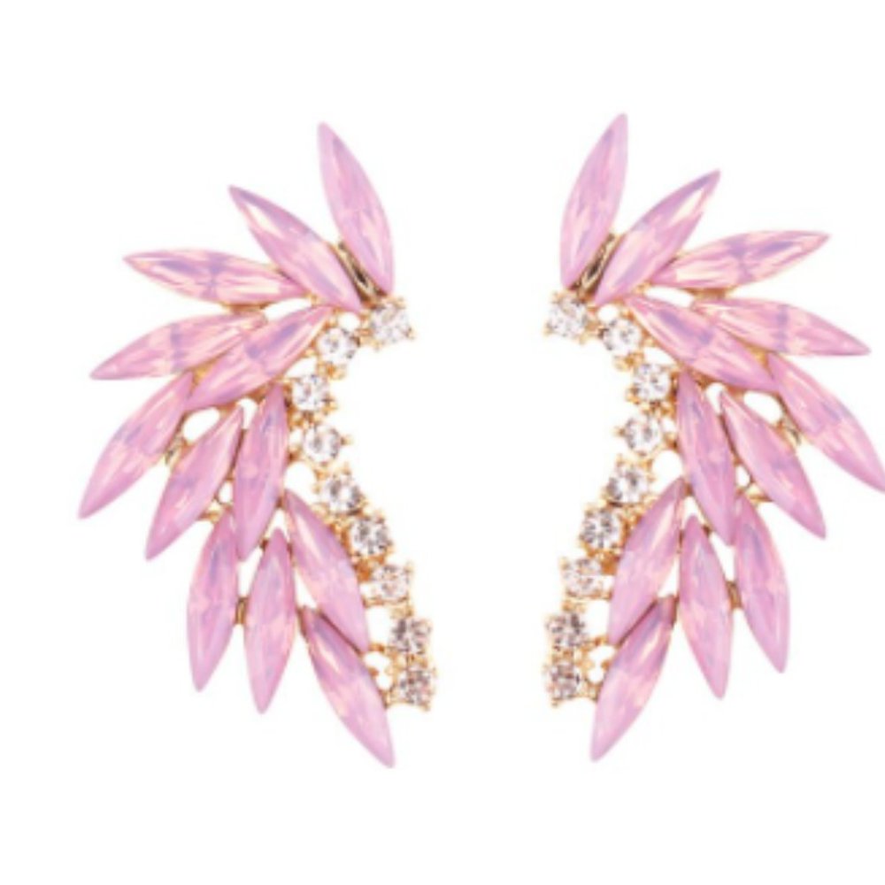 NWT Pink white rhinestone stud wing earrings
